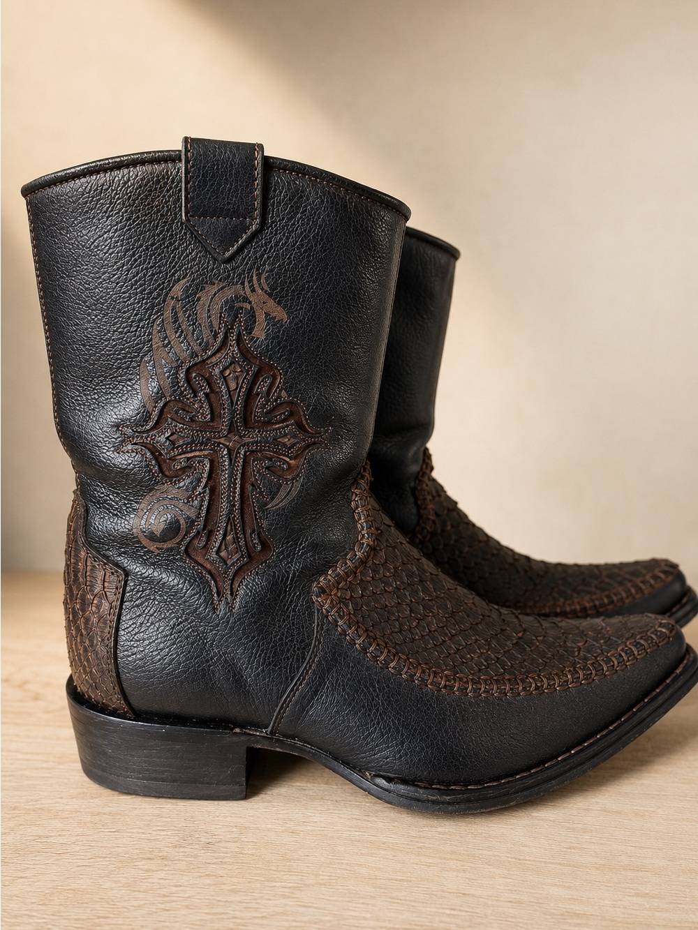 Cuadra Genuine Exotic Snake Leather Cowboy Western Boots Black Brown Men’s US 11